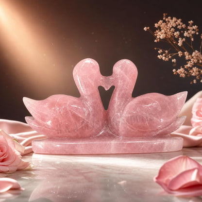 Rose Quartz Crystal Duck Pair