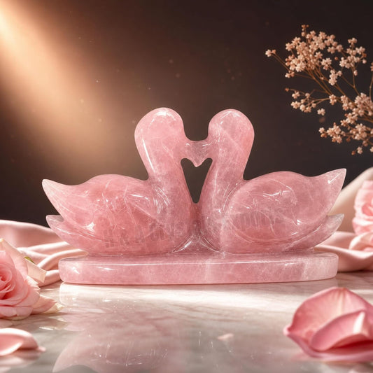 Rose Quartz Crystal Duck Pair