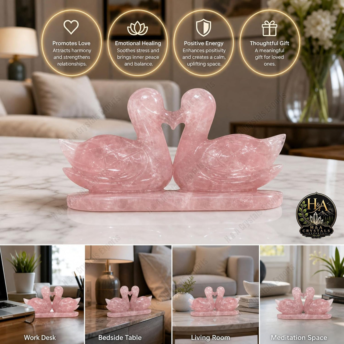 Rose Quartz Crystal Duck Pair