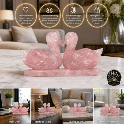 Rose Quartz Crystal Duck Pair