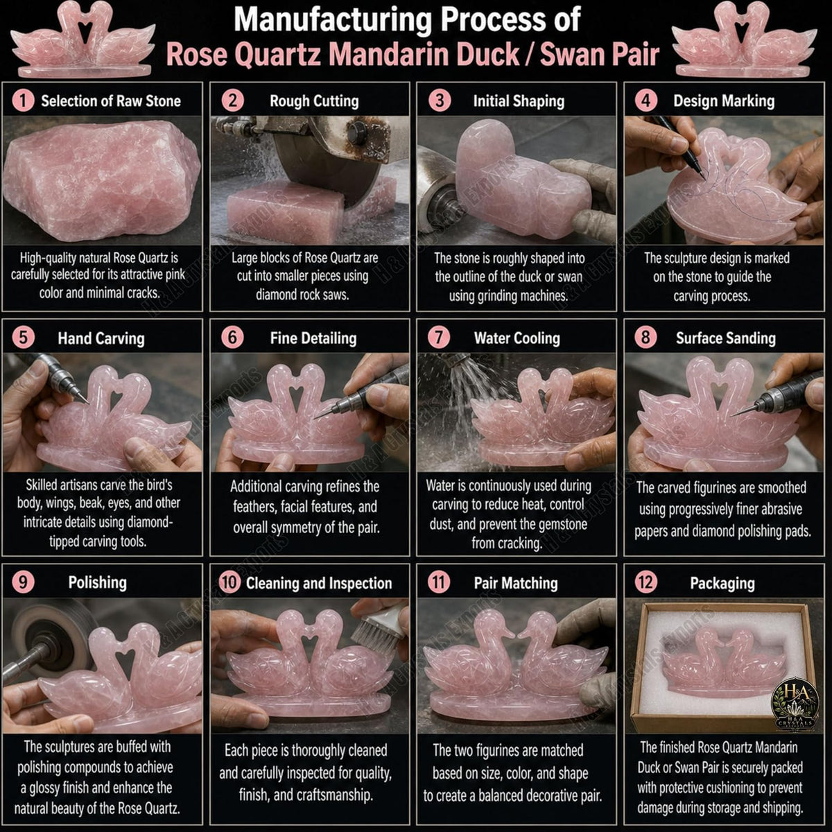 Rose Quartz Crystal Duck Pair
